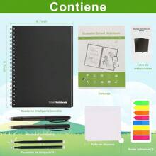 Cuaderno Inteligente A4, Libreta Reutilizable, Libreta de Notas Borrable Espiral, Libreta Digital Oficina y Escolares Sube Archivos y Anotaciones a la Nube, con Plumas y Recargas, para Adultos y Niños - Negro - Ver 2