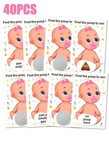 40 piezas - Juego de rascar 'Hacer caca' para baby shower de niño, juego divertido fácil de jugar, idea divertida, actividad para romper el hielo. Tarjetas de rifa, chupete azul - Multicolor - Ver 3