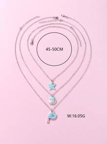 3 peças/Conjunto Colar Adorável com Pingente em Liga de Zinco em Estilo Gotejante Azul de Concha, Estrela do Mar e Sereia, Adequado como Presente de Joia Diária