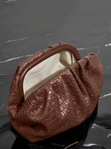 Ladies' Retro Solid Color Embossed Texture Handbag With Pleated Bag, Lightweight And Large Capacity Dinner Bag, Perfect For Parties, Dinners, Dates, Weddings, Paired With Party Women's Clothing, Formal Wear, Ball Dresses, Birthday Dresses, Party Dresses