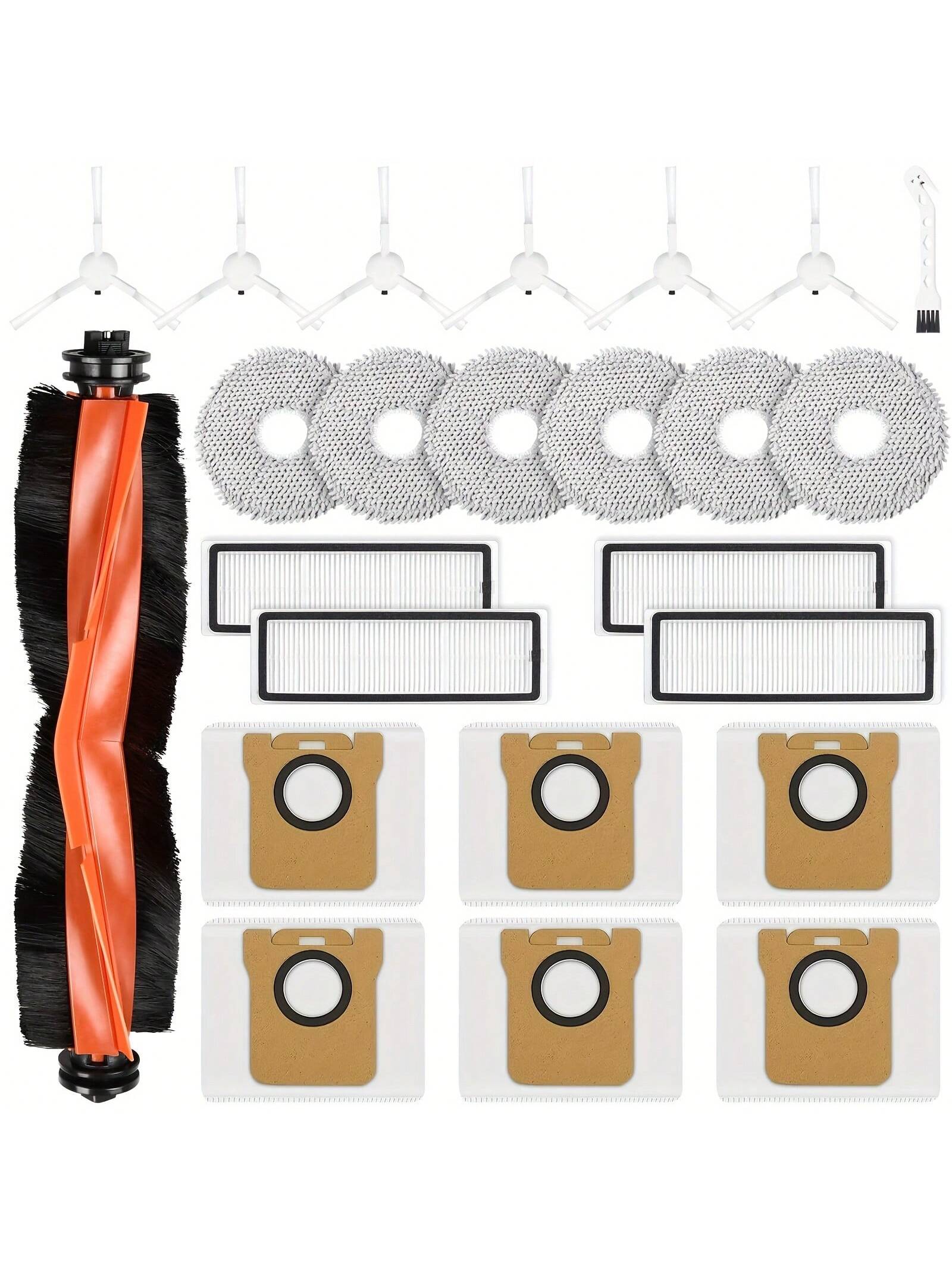 18pcs الملحقات المكنسة الكهربائية بالفراغات المتوافقة مع Xiaomi x20 ، X10 روبوت فراغ منظف: 1pc الفرشاة الرئيسية ، وسادات 4pcs Mop ، 4pcs أكياس الغبار ، 4 مساءً فرشًا جانبية ، 4 مساءً مرشحات HEPA ، 1pc أداة تنظيف | مقاس: مجموعة 18 قطعة