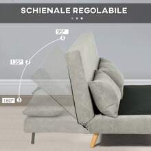 HOMCOM Divano Letto Matrimoniale con Schienale Regolabile in 3 Posizioni e 2 Cuscini, Divano Letto Clic Clac in Tessuto Effetto Lino Grigio - Grigio - Visualizzare 6