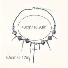 Cool Cross Rivet Punk Necklace Y2K Irregular Hip-Hop Necklace Suitable For Both Men And Women - Bạc - Xem 4