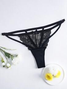 性感蕾丝吊带镂空丁字裤内裤，女士透明低腰内裤