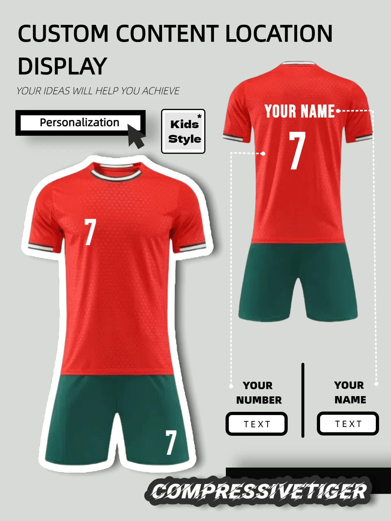 Personalized Boys Soccer Jersey & Shorts Set (2 Pieces) - Custom Name/Number Print, Quick-Dry Fabric - 2526 Portugal Fan Style, Football Gift - Red - View 1