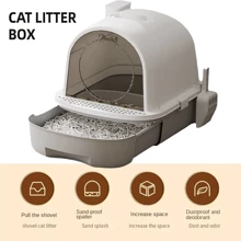 Large Self-Cleaning Cat Litter Box With Carbon Filter Technology, Hooded Enclosed Tray With Odour Control System & Anti-Splash Design, High Capacity Drawer-Style Potty Pan For Multi-Cat Households (Privacy Hood + Easy Scoop)