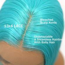 26 Inch 13*4 HD Transparent Lace Frontal Wigs Long Straight Blue Wigs Synthetic Heat Resistant Fiber Hair Wig Premium Lake Blue Silk Straight 13x4 Hairpiece Wigs For Women With Glueless Lace Natural Straight Wigs 180% Density Colored Wigs - 藍色 - 查看 4
