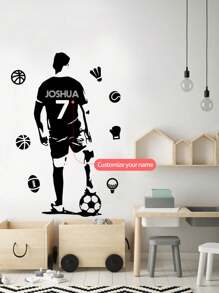 1 Stück Sportler, Fußball, Baseball, Basketball, Badminton Wandtattoo mit individuell anpassbarem Text, selbstklebende abnehmbare Wandkunst für Schlafzimmer, Wohnzimmer, Arbeitszimmer, Geschenke Geburtstag Abschluss, Harmonie Zuhause