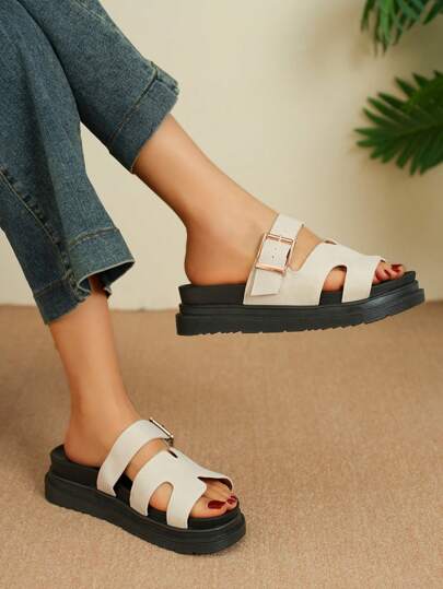 2025 Summer New Fashionable & Versatile Sandals For Women, Size 36-43 Plus Size, Non-Slip, Durable, Casual Slip-On Slippers