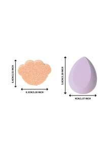 2pcs Dry/Wet Makeup Sponges Set, Includes Facial Cleansing Puff + Water Drop Angled Makeup Sponges, Reusable & Washable, Suitable For Powder, Liquid, Setting Makeup, Smooth Application For Both Men And Women, Portable Daily Essential & Travel Necessity