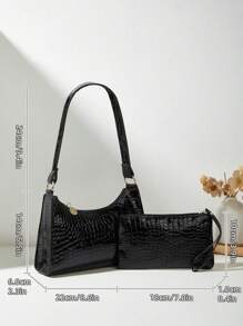 Women's Minimalist Elegant Vintage Crocodile Pattern Handbag, Business Casual Versatile Crescent Shoulder Bag, Tote Bag, Mother And Baby Phone Pouch, Scream Lady Bag, College Style Leather Wallet, Personalized Gift, Beauty And Business Lady Coin Purse, Clutch - Black - View 3