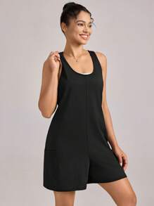 VUTRU 1Pc Loose Jumpsuit Soft Running Workout With Pockets Daily Summer Shapewear Jumpsuit - Black - View 4