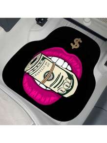 4 件装大胆红唇和美元钞票汽车脚垫 - 设计，耐污涤纶材料，适合汽车内饰装饰，用粉色嘴唇和绿色美元钞票增添前卫风格 - 彩色 - 查看 4