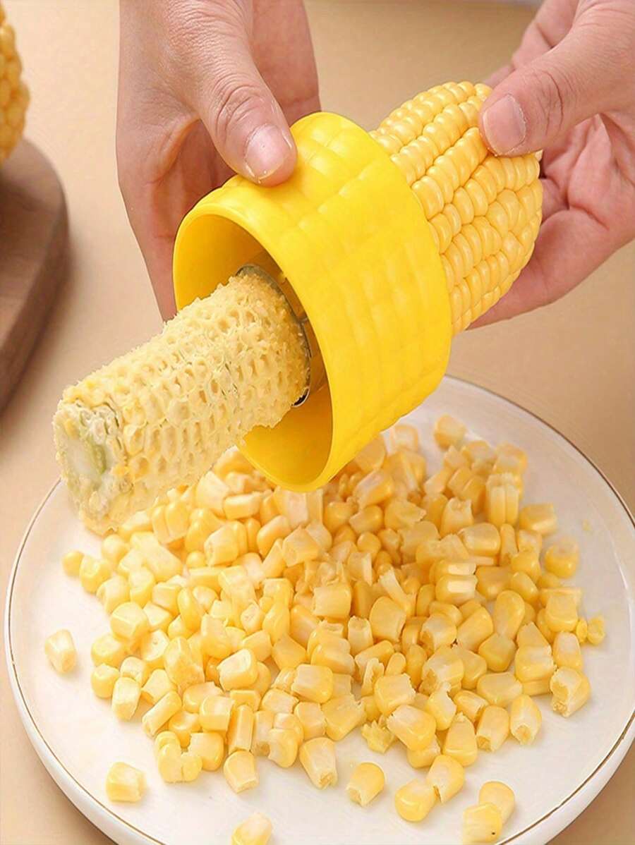 1 件装不锈钢玉米剥皮器不锈钢玉米粒去除器,塑料蔬菜削皮器,方便备餐的厨房小工具,高效玉米棒剥皮器,家庭厨房工具 - 黃色 - 查看 1
