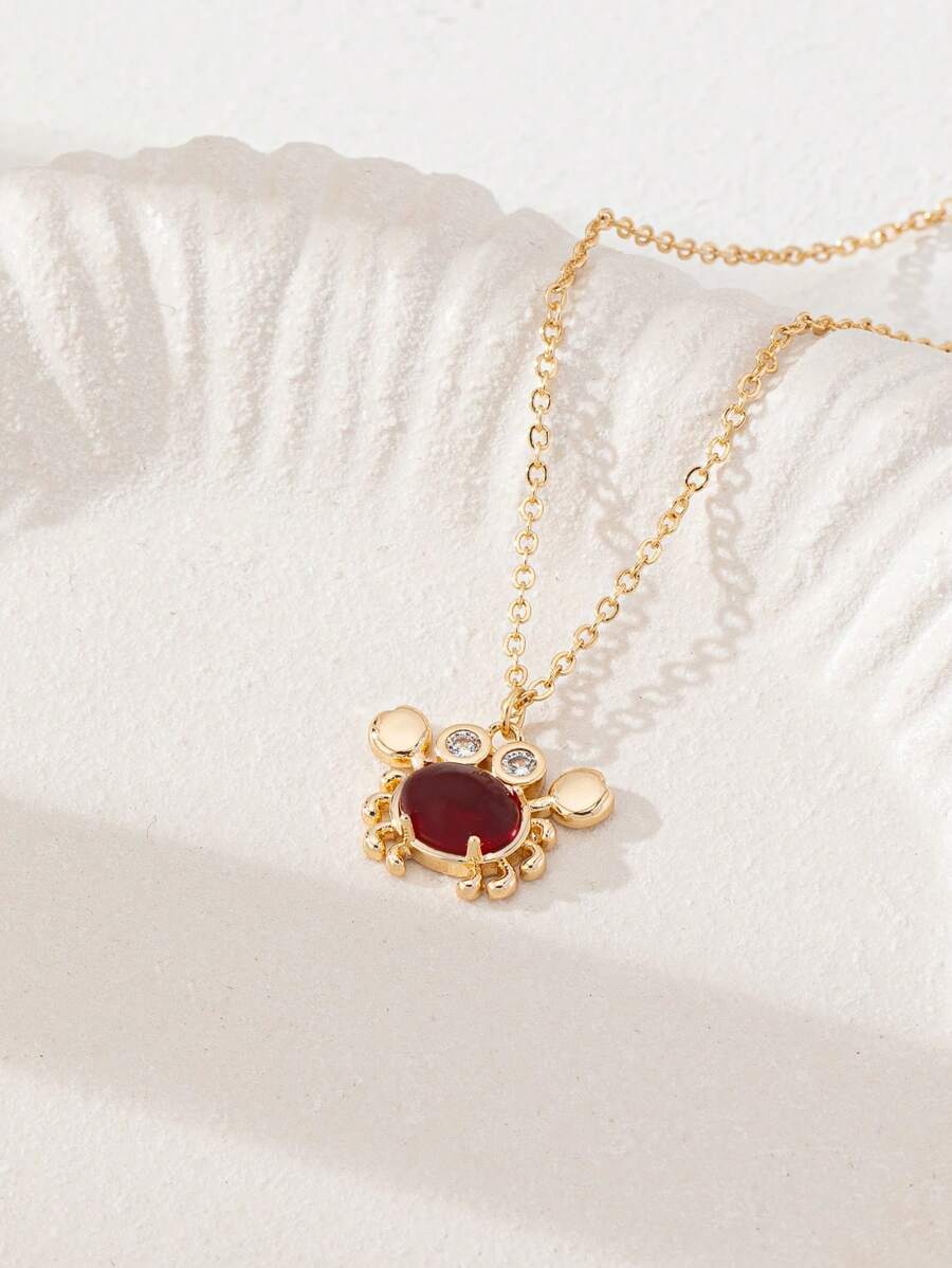 1 Pc Zirconia Crab Pendant Necklace For Women Summer Beach Necklaces Jewelry