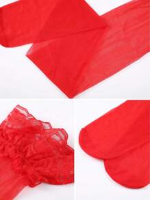 4 双女士大腿袜蕾丝透明紧身丝质内衣长袜，适合女士，Y2K - 彩色 - 查看 7