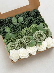 25 piezas de flores artificiales con aspecto real, rosas de espuma antigua con tallos para manualidades, ramos de boda, centros de mesa de baby shower, arreglos florales, decoración de mesas de fiesta y decoración del hogar