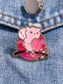 1pc Whimsical Night Creature Pin - Geometric Owl Design With Floral Mandala Backdrop In Blush Tones, Kawaii Forest Accessory