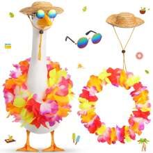 3pcs Summer Porch Goose Outfits For Plastic Goose 23/17'' Lawn Patio Statue Clothes Straw Hat And Hawaiian Lei Costume