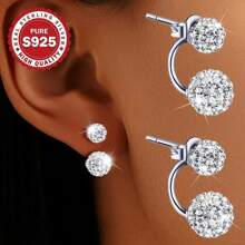 1 Pair S925 Sterling Silver Double Snowball Stud Earrings, Sparkling, Suitable For Party, Banquet, Wedding, Shining Double Snowball Earrings