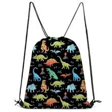 Mochila con cordón ligera, mochila escolar con estampado de dinosaurios de dibujos animados, mochila deportiva y de viaje duradera de poliéster