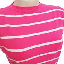 Striped Modal Blouse Short Sleeve Old Money Style Women's Fashion Spring Summer - 粉紅色與白色 - 查看 2