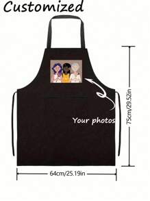 1pc Customized Black Waterproof Kitchen Cooking Apron, Personalized With Text Or Photo, Funny Cooking Apron, Ideal Gift For Valentine's Day, Father's Day, Mother's Day, Birthday, Anniversary
