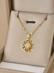 2pcs Valentine's Day Full Rhinestone Star & Moon Necklaces, Stainless Steel Friends Gift, Couples Gift, Couple Gift Valentines,Mom,Mother,Mother's Day,Gift - Yellow Gold - View 9