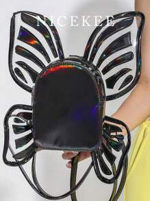 Personalized Casual Butterfly Wings Fashionable Backpack Mini Novel Laser Colorful Transparent Women Schoolbag Niche Design Creative Bag High-Looking Backpack Suitable For Outdoor Electronic Music Festival - Black - View 1