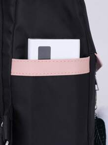 LECEY 刺绣多功能防盗钱包，女士零钱包，研究生高级旅行包，防水，购物，外出带毛绒吊坠，妈咪包，酒吧包，笔记本电脑包，女士尼龙单肩背包，适合办公室女士，通勤，小学生/高中生，新生，二年级学生，毕业生，返校必备 - 黑色 - 查看 5