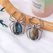 1PC Natural Healing Gemstone Asymmetrical Raw Stone Labradorite DIY Spider Animal Metal DIY Decorative Ornaments Home Decoration