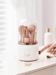 多功能化妆刷收纳盒，1件360度旋转化妆品收纳盒，防水防尘收纳桶，唇彩架，梳妆台、浴室桌面收纳盒 - 白色 - 查看 1