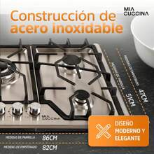 Parrilla Eléctrica de Gas | Ideal como Estufa Empotrable para Cocina Integral | Compatible con Gas LP y Natural | Diseño Elegante y Moderno | MIA CUCCINA (Acero inoxidable, 5 Quemadores)