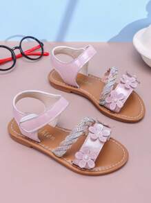 Mädchen Sommer Sandalen, elegantes Blumenmuster, modische flache Prinzessinnenschuhe, lässige Strandpantoffeln, geeignet für tägliche Ausflüge - Pink - Übersicht 6