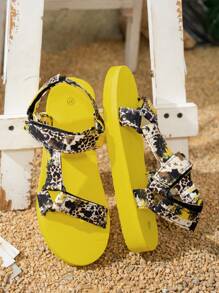 Sandalias de playa con bloqueo de color y cierre de gancho y bucle para mujer con suela gruesa, nuevas para el verano y de talla grande