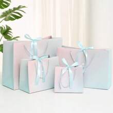 1 Set de bolsa de regalo, bolso de mano con estilo de macaron, bolsa de papel para cosméticos, bolsa de tote con asa de cinta