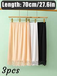 3 Pieces/2 Pieces/1Piece Hip-Wrapped Lining Skirt Bottoming Skirt Anti-Exposure Skirt,Multi-Color, Solid Color, Spring And Summer Styles,Anti Transparency And Anti Light Medium Long Skirt, Inner Lining Skirt, Lace Bottom, Anti-Static Skirt, Elastic Waistband Suitable For Slightly Overweight Girls, Suitable For Daily Wear