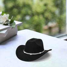 Womens Shiny Rhinestone Cowgirl Hat Wide Brim Western Jazz Cowgirl Hat Themed Party Cap - Black - View 5
