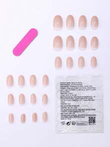 24Pcs Short Oval-Shaped Press-On Nails, Nude Solid Color Fake Nails Set With 1Pc Jelly Glue And 1Pc Nail File Nail Supplies Nails - Apricot - View 7
