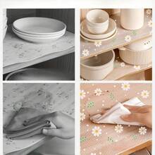 1 Roll Of Plastic Abrasion Resistant Waterproof Non-Slip Drawer Mat, Flower-Patterned, Moisture Proof, Dust Roll, For Kitchen Cabinets, Desk Protection, Refrigerator Lining