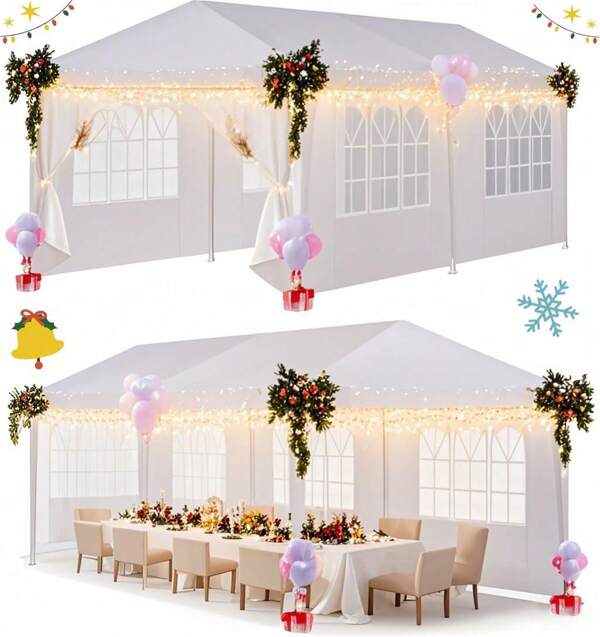 hoteel Pavillon 3x6m wasserdicht stabil Winterfest, Partyzelt mit 6 Abnehmbare Wänden, Gartenpavillon für Party,UV-Schutz, Hochzeit,  einfach einzurichten, inklusive Heringe, Abspannseile,Weiß