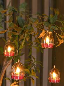 2 件太阳能蜡烛灯，花园用无焰蜡烛灯，露营氛围装饰，防水家用户外别墅阳台花园装饰悬挂树灯，适用于花园、庭院、阳台 - 透明 - 查看 2