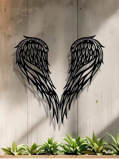 2pcs Set Classic Metal Angel Wing Wall Decor, Iron Silhouette Sculptures, Suitable For Home & Hallway, Bedroom Decoration, Rustic Angel Gifts Birthday Graduation