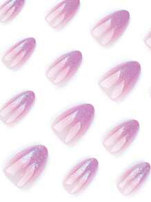 24Pcs Short Almond Shape Press On Acrylic Nails False Nails In Purple Nails Silver Glitte Cat Eye Nail Art Luxury And Stylish Style Nail Set Simple Design Fake Nails For Daily Use Nail Supplies Nails
