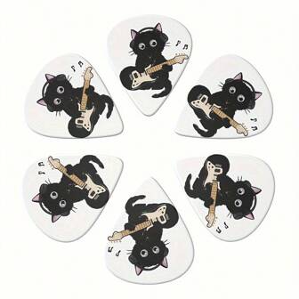 6pcs 0.71mm Guitar Picks With PU Leather Case, ABS Material Double-Sided Printed Cartoon Character Picks, Suitable For Ukulele, Electric Guitar, Bass, Gift For Music Lovers