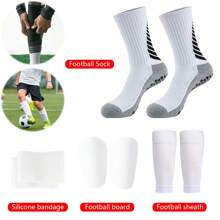 1 Set Of Soccer Sports Gear: Soccer Sports Socks, Soccer Leg Sleeves, Soccer Shin Guards, Silicone Bandages, Breathable, High Elasticity, Suitable For Soccer Match And Training - Multicolor - View 2
