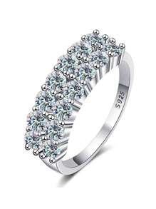 1Pc Moissanite Engagement Ring Wedding Band S925 Sterling Silver Promise Ring Eternity Ring Anniversary Ring Luxury Jewelry Gifts For Women - Silver - View 5