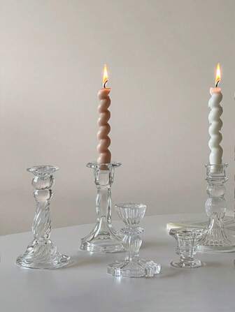 1PC 大号透明玻璃烛台，欧式罗马柱水晶玻璃烛台，情人节生日求婚氛围制造蜡台，婚礼家居装饰。