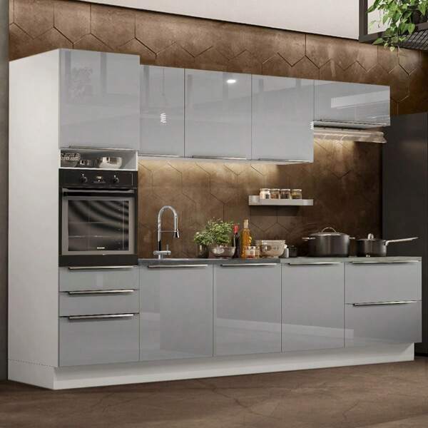 Cocina Integral Modular Madesa Lux 320cm Bg Color Blanco/gris