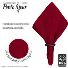 Guardanapo de Tecido Ponto Ajour para Mesa Posta 100% Algodão 40x40cm - Vinho - Visão 3